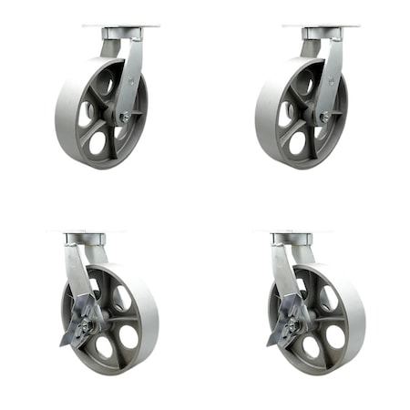 Service Caster 10'' Heavy Duty Semi Steel Cast Iron Wheel Swivel Caster Set with 2 Brakes, 4PK CRAN-SCC-KP92S1030-SSR-2-SLB-2